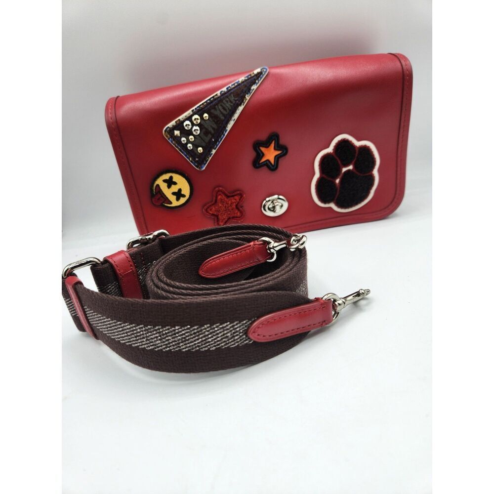 Coach Red Patchwork Turnlock Crossbody Bag Leather w/ Webbed Strap Y2K - Picture 2 of 16